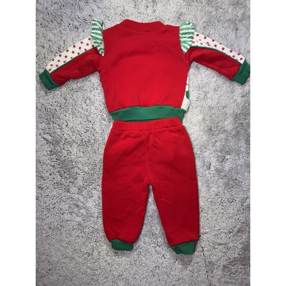 Vintage Baby Christmas Sweatsuit Hush Puppies Snowman Set 6/9M Red Green Fleece - Picture 7 of 10